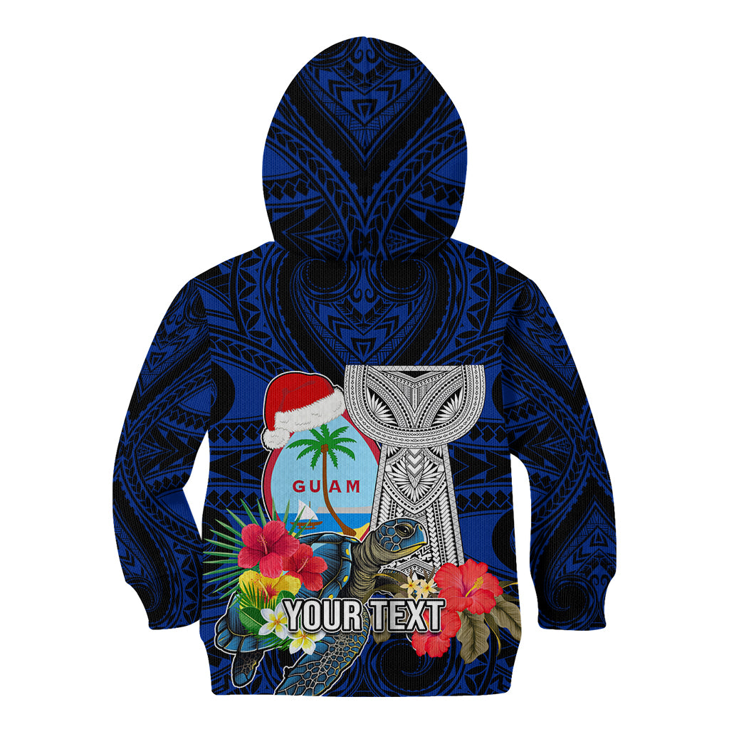 Custom Guam Christmas Kid Hoodie Santa Gift Latte Stone and Sea Turle Mix Hibiscus Chamorro Blue Style LT03 - Polynesian Pride