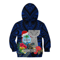 Custom Guam Christmas Kid Hoodie Santa Gift Latte Stone and Sea Turle Mix Hibiscus Chamorro Blue Style LT03 - Polynesian Pride
