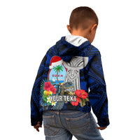 Custom Guam Christmas Kid Hoodie Santa Gift Latte Stone and Sea Turle Mix Hibiscus Chamorro Blue Style LT03 - Polynesian Pride