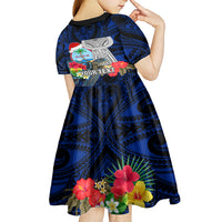 Custom Guam Christmas Kid Short Sleeve Dress Santa Gift Latte Stone and Sea Turle Mix Hibiscus Chamorro Blue Style LT03 - Polynesian Pride