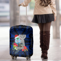 Custom Guam Christmas Luggage Cover Santa Gift Latte Stone and Sea Turle Mix Hibiscus Chamorro Blue Style LT03 - Polynesian Pride