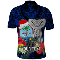 Custom Guam Christmas Polo Shirt Santa Gift Latte Stone and Sea Turle Mix Hibiscus Chamorro Blue Style LT03 - Polynesian Pride