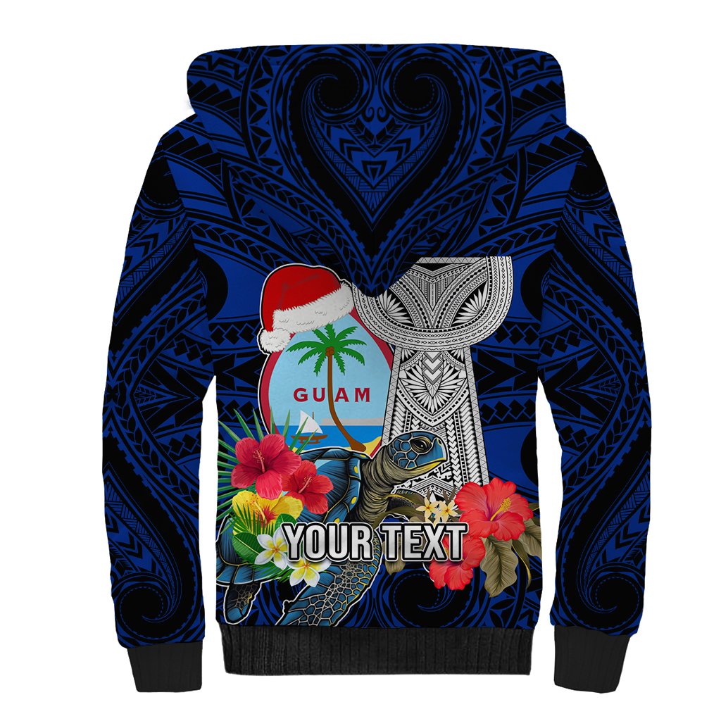 Custom Guam Christmas Sherpa Hoodie Santa Gift Latte Stone and Sea Turle Mix Hibiscus Chamorro Blue Style LT03 - Polynesian Pride