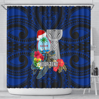 Custom Guam Christmas Shower Curtain Santa Gift Latte Stone and Sea Turle Mix Hibiscus Chamorro Blue Style LT03 - Polynesian Pride