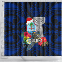 Custom Guam Christmas Shower Curtain Santa Gift Latte Stone and Sea Turle Mix Hibiscus Chamorro Blue Style LT03 - Polynesian Pride