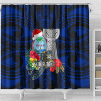 Custom Guam Christmas Shower Curtain Santa Gift Latte Stone and Sea Turle Mix Hibiscus Chamorro Blue Style LT03 - Polynesian Pride