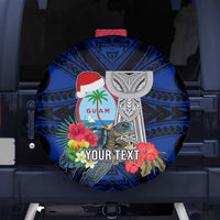 Custom Guam Christmas Spare Tire Cover Santa Gift Latte Stone and Sea Turle Mix Hibiscus Chamorro Blue Style LT03 - Polynesian Pride
