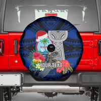 Custom Guam Christmas Spare Tire Cover Santa Gift Latte Stone and Sea Turle Mix Hibiscus Chamorro Blue Style LT03 - Polynesian Pride