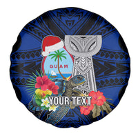 Custom Guam Christmas Spare Tire Cover Santa Gift Latte Stone and Sea Turle Mix Hibiscus Chamorro Blue Style LT03 - Polynesian Pride