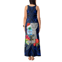 Custom Guam Christmas Tank Maxi Dress Santa Gift Latte Stone and Sea Turle Mix Hibiscus Chamorro Blue Style LT03 - Polynesian Pride