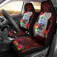 Guam Christmas Car Seat Cover Santa Gift Latte Stone and Sea Turle Mix Hibiscus Chamorro Red Style LT03 - Polynesian Pride