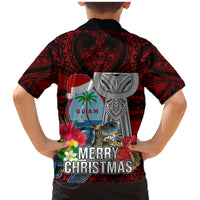 Guam Christmas Family Matching Mermaid Dress and Hawaiian Shirt Santa Gift Latte Stone and Sea Turle Mix Hibiscus Chamorro Red Style LT03 - Polynesian Pride
