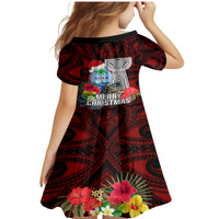 Guam Christmas Family Matching Mermaid Dress and Hawaiian Shirt Santa Gift Latte Stone and Sea Turle Mix Hibiscus Chamorro Red Style LT03 - Polynesian Pride