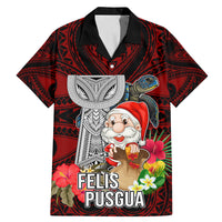 Guam Christmas Family Matching Mermaid Dress and Hawaiian Shirt Santa Gift Latte Stone and Sea Turle Mix Hibiscus Chamorro Red Style LT03 Dad's Shirt - Short Sleeve Red - Polynesian Pride