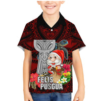 Guam Christmas Family Matching Mermaid Dress and Hawaiian Shirt Santa Gift Latte Stone and Sea Turle Mix Hibiscus Chamorro Red Style LT03 Son's Shirt Red - Polynesian Pride