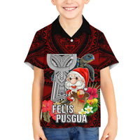 Guam Christmas Family Matching Off Shoulder Long Sleeve Dress and Hawaiian Shirt Santa Gift Latte Stone and Sea Turle Mix Hibiscus Chamorro Red Style LT03 Son's Shirt Red - Polynesian Pride