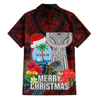 Guam Christmas Family Matching Off Shoulder Maxi Dress and Hawaiian Shirt Santa Gift Latte Stone and Sea Turle Mix Hibiscus Chamorro Red Style LT03 - Polynesian Pride