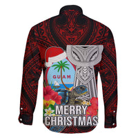 Guam Christmas Family Matching Short Sleeve Bodycon Dress and Hawaiian Shirt Santa Gift Latte Stone and Sea Turle Mix Hibiscus Chamorro Red Style LT03 - Polynesian Pride