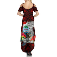 Guam Christmas Family Matching Summer Maxi Dress and Hawaiian Shirt Santa Gift Latte Stone and Sea Turle Mix Hibiscus Chamorro Red Style LT03 - Polynesian Pride