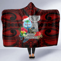 Guam Christmas Hooded Blanket Santa Gift Latte Stone and Sea Turle Mix Hibiscus Chamorro Red Style LT03 - Polynesian Pride