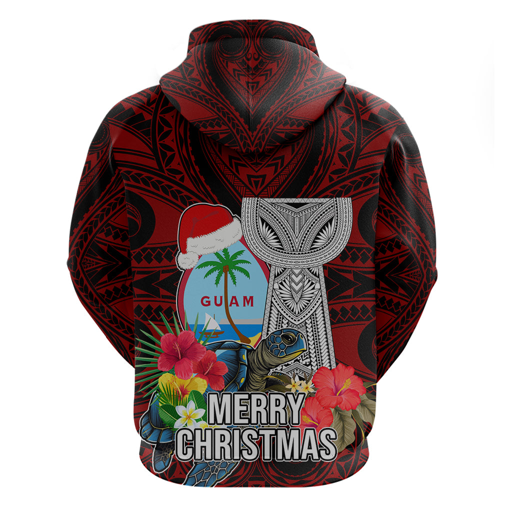 Guam Christmas Hoodie Santa Gift Latte Stone and Sea Turle Mix Hibiscus Chamorro Red Style LT03 - Polynesian Pride