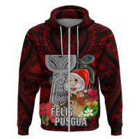 Guam Christmas Hoodie Santa Gift Latte Stone and Sea Turle Mix Hibiscus Chamorro Red Style LT03 Zip Hoodie Red - Polynesian Pride