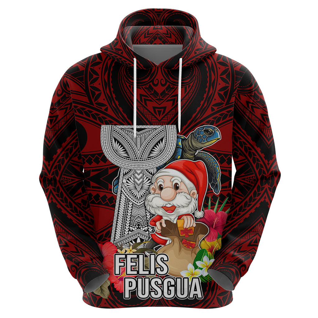 Guam Christmas Hoodie Santa Gift Latte Stone and Sea Turle Mix Hibiscus Chamorro Red Style LT03 - Polynesian Pride