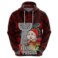 Guam Christmas Hoodie Santa Gift Latte Stone and Sea Turle Mix Hibiscus Chamorro Red Style LT03 - Polynesian Pride