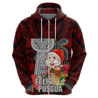 Guam Christmas Hoodie Santa Gift Latte Stone and Sea Turle Mix Hibiscus Chamorro Red Style LT03 - Polynesian Pride
