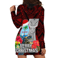 Guam Christmas Hoodie Dress Santa Gift Latte Stone and Sea Turle Mix Hibiscus Chamorro Red Style LT03 - Polynesian Pride
