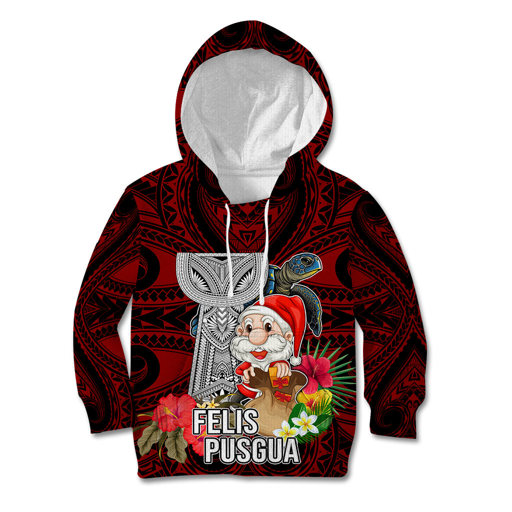 Guam Christmas Kid Hoodie Santa Gift Latte Stone and Sea Turle Mix Hibiscus Chamorro Red Style LT03 Hoodie Red - Polynesian Pride