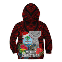 Guam Christmas Kid Hoodie Santa Gift Latte Stone and Sea Turle Mix Hibiscus Chamorro Red Style LT03 - Polynesian Pride
