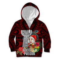 Guam Christmas Kid Hoodie Santa Gift Latte Stone and Sea Turle Mix Hibiscus Chamorro Red Style LT03 Zip Hoodie Red - Polynesian Pride