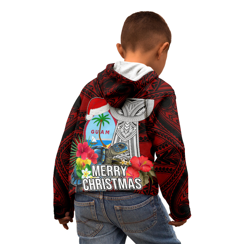 Guam Christmas Kid Hoodie Santa Gift Latte Stone and Sea Turle Mix Hibiscus Chamorro Red Style LT03 - Polynesian Pride