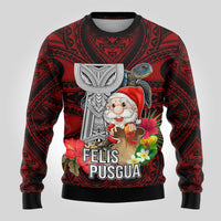 Guam Christmas Ugly Christmas Sweater Santa Gift Latte Stone and Sea Turle Mix Hibiscus Chamorro Red Style LT03 - Polynesian Pride