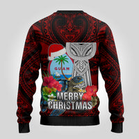 Guam Christmas Ugly Christmas Sweater Santa Gift Latte Stone and Sea Turle Mix Hibiscus Chamorro Red Style LT03 - Polynesian Pride