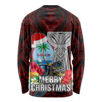 Guam Christmas Long Sleeve Shirt Santa Gift Latte Stone and Sea Turle Mix Hibiscus Chamorro Red Style LT03 - Polynesian Pride