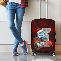 Guam Christmas Luggage Cover Santa Gift Latte Stone and Sea Turle Mix Hibiscus Chamorro Red Style LT03 - Polynesian Pride