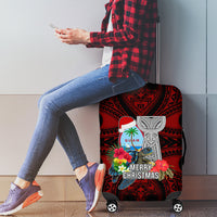 Guam Christmas Luggage Cover Santa Gift Latte Stone and Sea Turle Mix Hibiscus Chamorro Red Style LT03 - Polynesian Pride