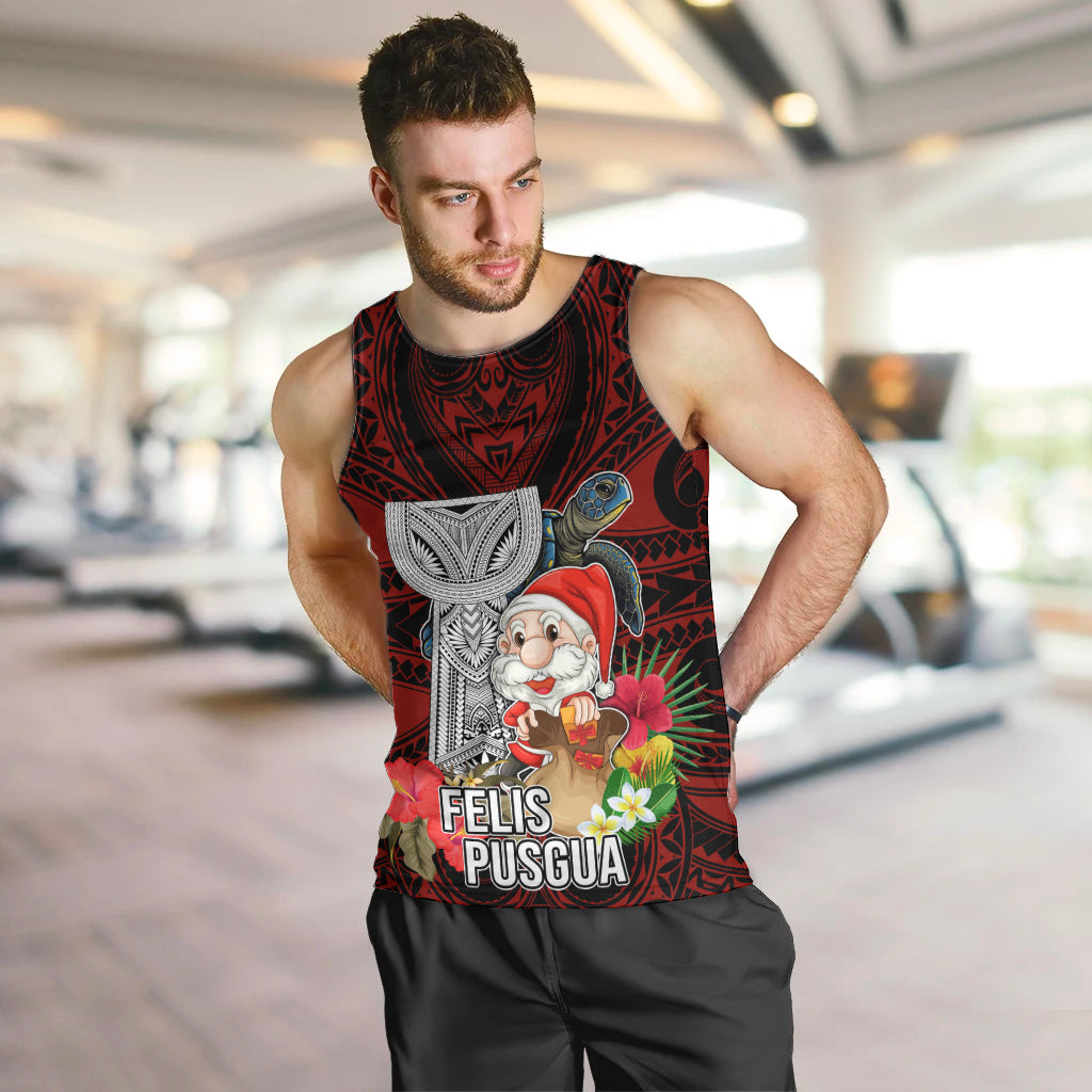 Guam Christmas Men Tank Top Santa Gift Latte Stone and Sea Turle Mix Hibiscus Chamorro Red Style LT03 Red - Polynesian Pride