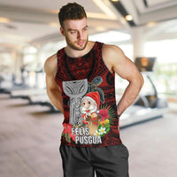 Guam Christmas Men Tank Top Santa Gift Latte Stone and Sea Turle Mix Hibiscus Chamorro Red Style LT03 Red - Polynesian Pride