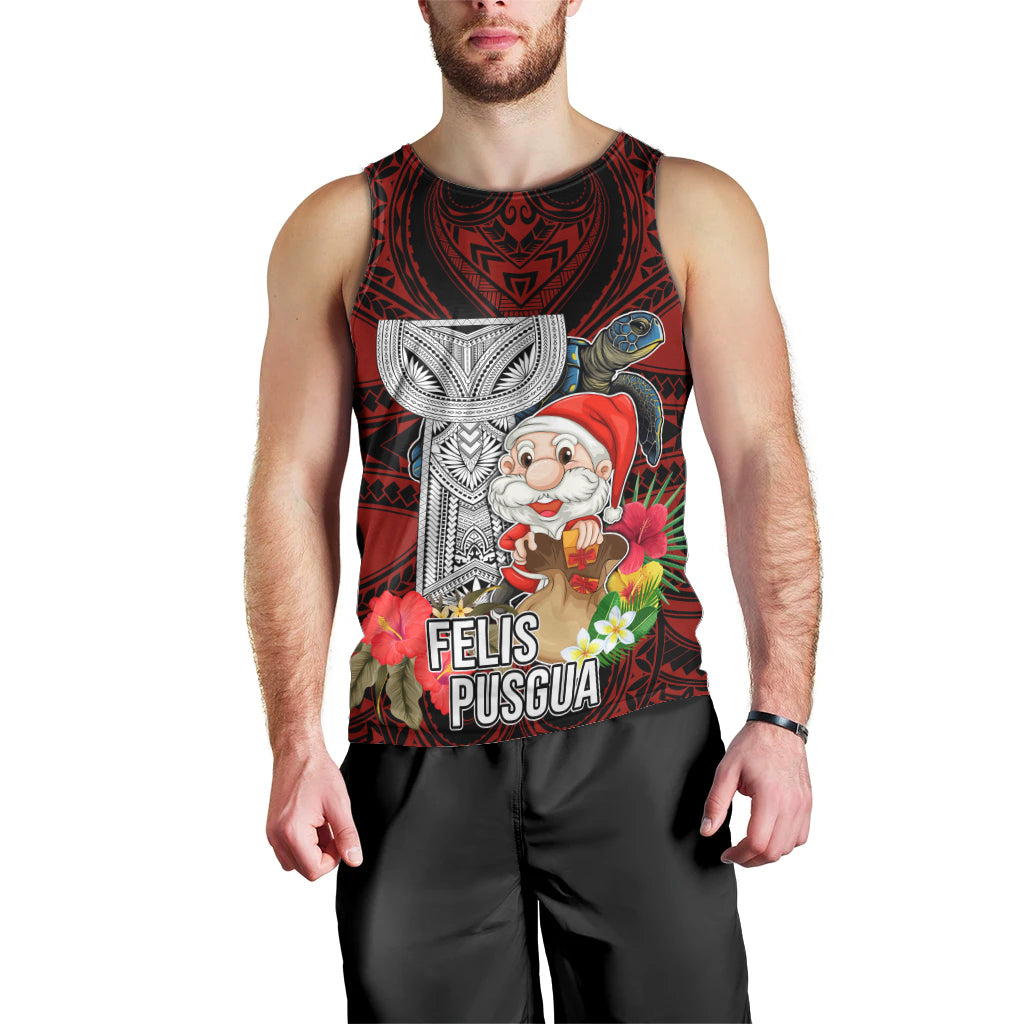 Guam Christmas Men Tank Top Santa Gift Latte Stone and Sea Turle Mix Hibiscus Chamorro Red Style LT03 - Polynesian Pride