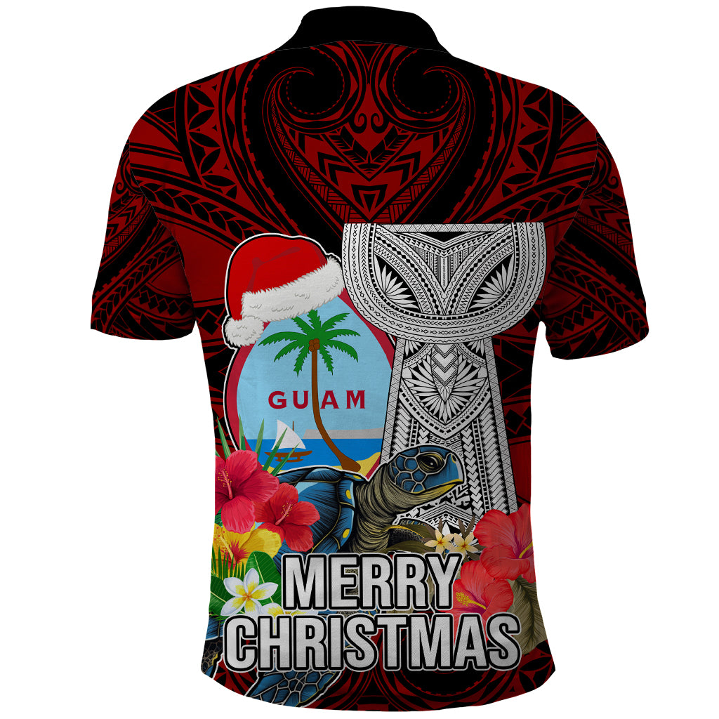 Guam Christmas Polo Shirt Santa Gift Latte Stone and Sea Turle Mix Hibiscus Chamorro Red Style LT03 - Polynesian Pride