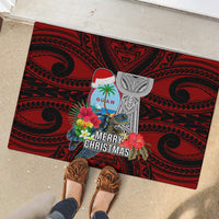 Guam Christmas Rubber Doormat Santa Gift Latte Stone and Sea Turle Mix Hibiscus Chamorro Red Style LT03