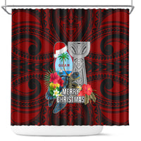 Guam Christmas Shower Curtain Santa Gift Latte Stone and Sea Turle Mix Hibiscus Chamorro Red Style LT03 Red - Polynesian Pride