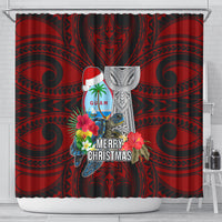 Guam Christmas Shower Curtain Santa Gift Latte Stone and Sea Turle Mix Hibiscus Chamorro Red Style LT03 - Polynesian Pride