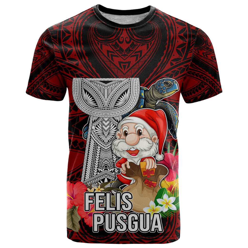 Guam Christmas T Shirt Santa Gift Latte Stone and Sea Turle Mix Hibiscus Chamorro Red Style LT03 Red - Polynesian Pride