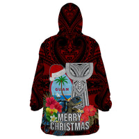 Guam Christmas Wearable Blanket Hoodie Santa Gift Latte Stone and Sea Turle Mix Hibiscus Chamorro Red Style LT03 - Polynesian Pride