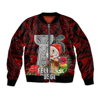 Custom Guam Christmas Bomber Jacket Santa Gift Latte Stone and Sea Turle Mix Hibiscus Chamorro Red Style LT03