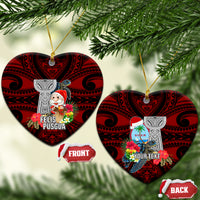 Custom Guam Christmas Ceramic Ornament Santa Gift Latte Stone and Sea Turle Mix Hibiscus Chamorro Red Style LT03